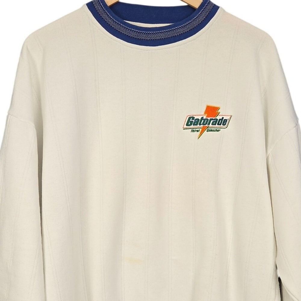 Vintage Gatorade Sweatshirt Mens XL Ivory 90s USA Embroidered Logo Blue Ribbed